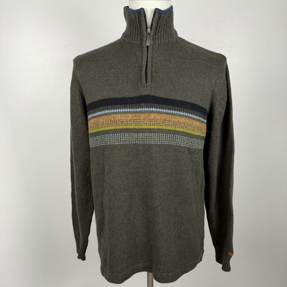 Columbia Men’s Large Wool Blend Quarter Zip Sweater Fair Isle Stripe Green